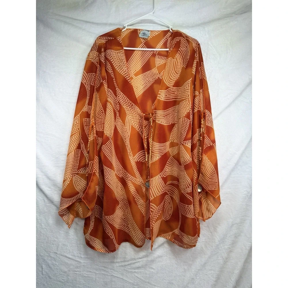 Your Best Look Women's Orange Swim Cover Up Sheer Cardigan 18W Tie Front Shells - Picture 1 of 14